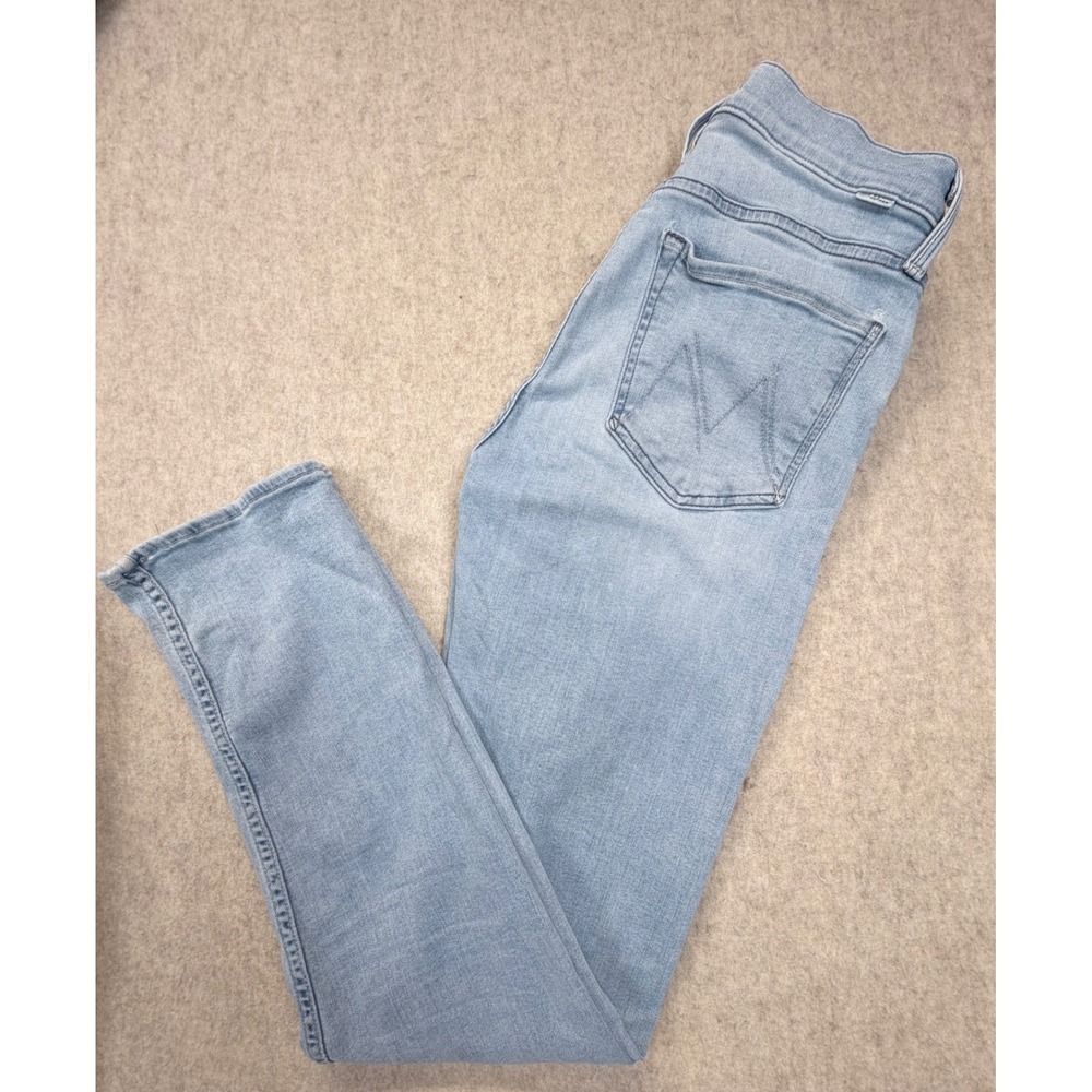 MOTHER The Tomcat Skimp Jeans Women 27 Light Blue All Over The Map High Rise